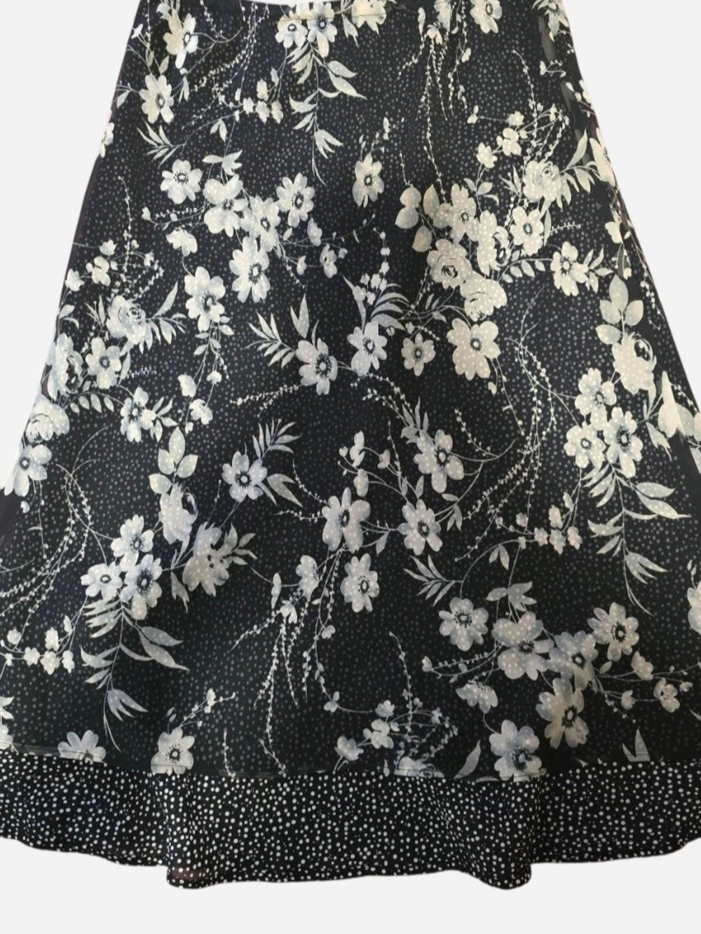 Notations Black A-Line Skirt with White Floral Print
